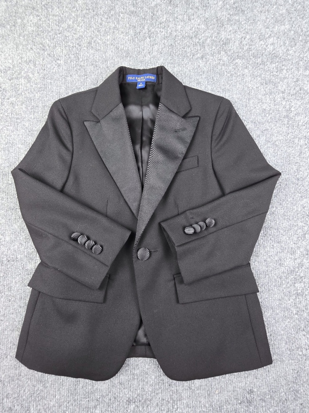 Polo Ralph Lauren Boys Wool Peak Lapel Tuxedo Jacket Blazer Black Size 5 Italy
